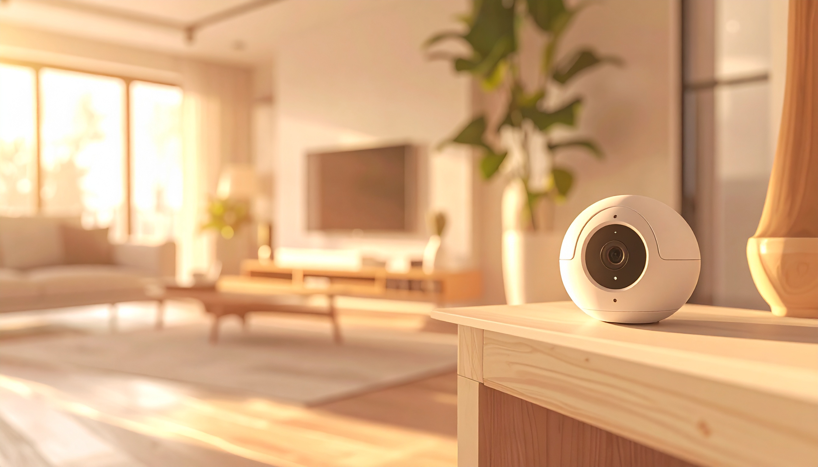 Caméra connectée et routeur Wi‑Fi dans un intérieur moderne
