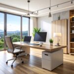 Installation réseau filaire avec routeur, switch et câbles Ethernet dans un bureau