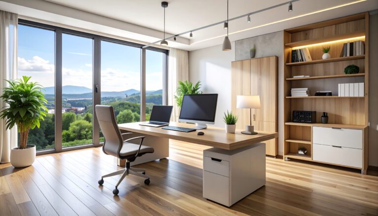 Installation réseau filaire avec routeur, switch et câbles Ethernet dans un bureau