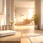Routeur Wi‑Fi dans un intérieur moderne avec plusieurs pièces à couvrir